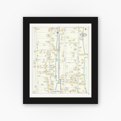 Old map wall art mockup — black gallery frame with white mat — Sanborn Fire Insurance Map from Provincetown, Barnstable County, Massachusetts (1912), Sheet #0009
