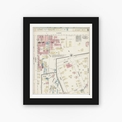 Old map wall art mockup — black gallery frame with white mat — Sanborn Fire Insurance Map from Ilion, Herkimer County, New York (1884), Sheet #0005