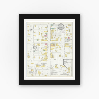 Old map wall art mockup — black gallery frame with white mat — Sanborn Fire Insurance Map from Elbow Lake, Grant County, Minnesota (1903), Sheet #0001