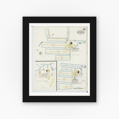 Old map wall art mockup — black gallery frame with white mat — Sanborn Fire Insurance Map from Muskegon, Muskegon County, Michigan (1887), Sheet #0021