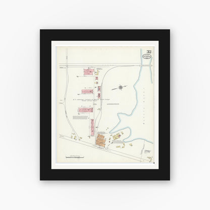 Old map wall art mockup — black gallery frame with white mat — Sanborn Fire Insurance Map from Peabody, Essex County, Massachusetts (1914), Sheet #0032