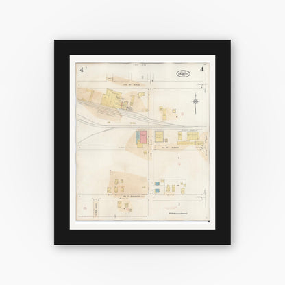 Old map wall art mockup — black gallery frame with white mat — Sanborn Fire Insurance Map from Palmetto, Manatee County, Florida (1944), Sheet #0004