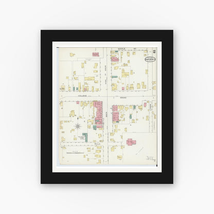 Old map wall art mockup — black gallery frame with white mat — Sanborn Fire Insurance Map from Wadsworth, Medina County, Ohio (1893), Sheet #0002