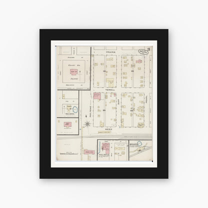Old map wall art mockup — black gallery frame with white mat — Sanborn Fire Insurance Map from Macon, Macon County, Missouri (1885), Sheet #0003