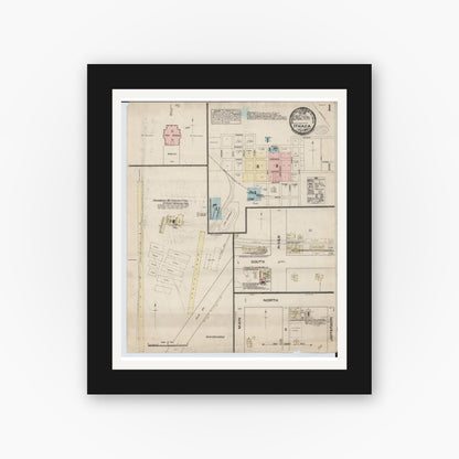 Old map wall art mockup — black gallery frame with white mat — Sanborn Fire Insurance Map from Ithaca, Gratiot County, Michigan (1884) - Complete Map Set