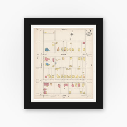 Old map wall art mockup — black gallery frame with white mat — Sanborn Fire Insurance Map from Bellefonte, Centre County, Pennsylvania (1922), Sheet #0007