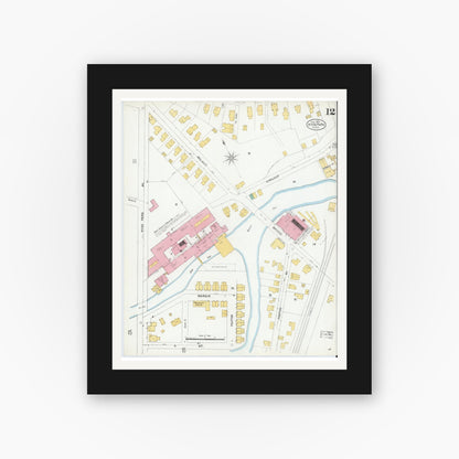 Old map wall art mockup — black gallery frame with white mat — Sanborn Fire Insurance Map from Hyde Park, Norfolk County, Massachusetts (1905), Sheet #0012