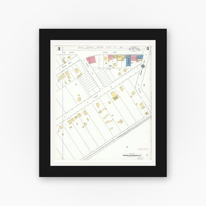 Old map wall art mockup — black gallery frame with white mat — Sanborn Fire Insurance Map from Baldwin Park, Los Angeles County, California (1925), Sheet #0003