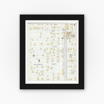 Old map wall art mockup — black gallery frame with white mat — Sanborn Fire Insurance Map from Neenah, Winnebago County, Wisconsin (1900), Sheet #0008