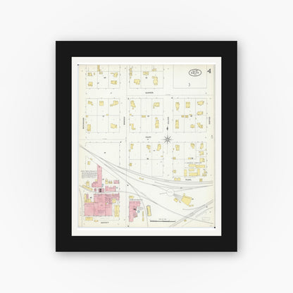 Old map wall art mockup — black gallery frame with white mat — Sanborn Fire Insurance Map from Galva, Henry County, Illinois (1907), Sheet #0004
