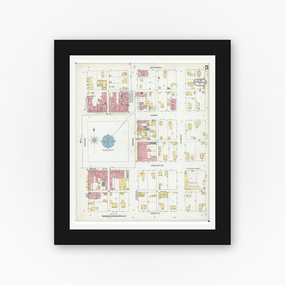 Old map wall art mockup — black gallery frame with white mat — Sanborn Fire Insurance Map from Pittsfield, Pike County, Illinois (1905), Sheet #0005
