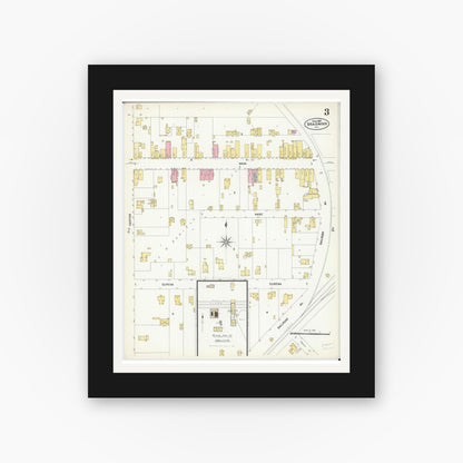 Old map wall art mockup — black gallery frame with white mat — Sanborn Fire Insurance Map from Braidwood, Will County, Illinois (1907), Sheet #0003