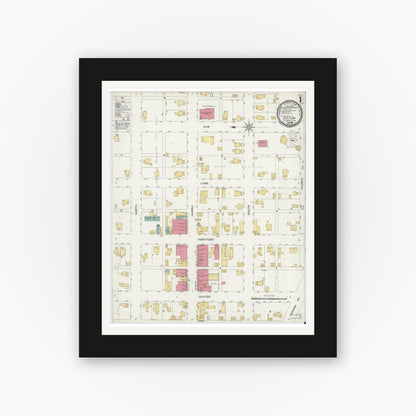 Old map wall art mockup — black gallery frame with white mat — Sanborn Fire Insurance Map from Eaton, Delaware County, Indiana (1900), Sheet #0001