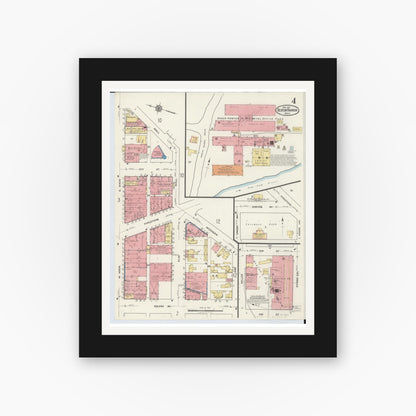 Old map wall art mockup — black gallery frame with white mat — Sanborn Fire Insurance Map from Benton Harbor, Berrien County, Michigan (1917), Sheet #0004