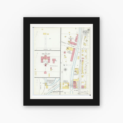 Old map wall art mockup — black gallery frame with white mat — Sanborn Fire Insurance Map from Circleville, Pickaway County, Ohio (1899), Sheet #0011