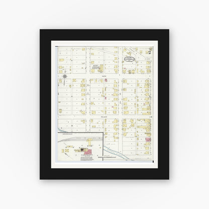 Old map wall art mockup — black gallery frame with white mat — Sanborn Fire Insurance Map from Jacksonville, Athens County, Ohio (1913), Sheet #0002