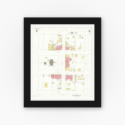Old map wall art mockup — black gallery frame with white mat — Sanborn Fire Insurance Map from Fairfield, Freestone County, Texas (1934), Sheet #0002
