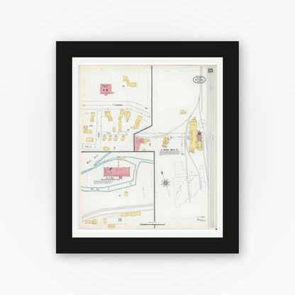 Old map wall art mockup — black gallery frame with white mat — Sanborn Fire Insurance Map from Athol, Worcester County, Massachusetts (1900), Sheet #0013