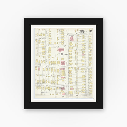 Old map wall art mockup — black gallery frame with white mat — Sanborn Fire Insurance Map from Newark, Licking County, Ohio (1912), Sheet #0035