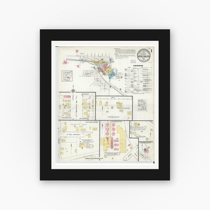 Old map wall art mockup — black gallery frame with white mat — Sanborn Fire Insurance Map from New Lexington, Perry County, Ohio (1916), Sheet #0001