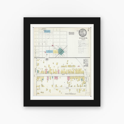 Old map wall art mockup — black gallery frame with white mat — Sanborn Fire Insurance Map from Braidwood, Will County, Illinois (1892) - Complete Map Set