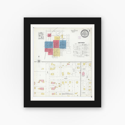 Old map wall art mockup — black gallery frame with white mat — Sanborn Fire Insurance Map from Winchester, Scott County, Illinois (1906) - Complete Map Set