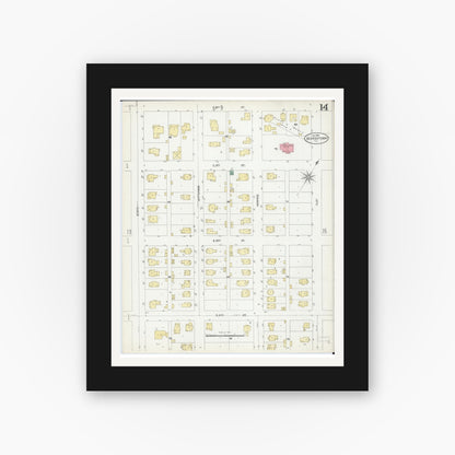 Old map wall art mockup — black gallery frame with white mat — Sanborn Fire Insurance Map from Beardstown, Cass County, Illinois (1906), Sheet #0014
