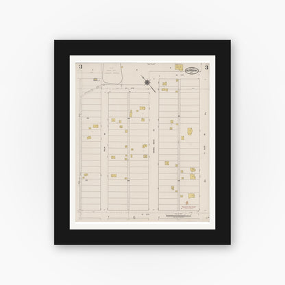 Old map wall art mockup — black gallery frame with white mat — Sanborn Fire Insurance Map from Burbank, Los Angeles County, California (1923), Sheet #0003