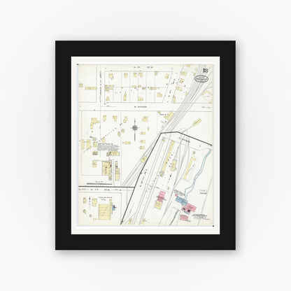 Old map wall art mockup — black gallery frame with white mat — Sanborn Fire Insurance Map from Faribault, Rice County, Minnesota (1914), Sheet #0018