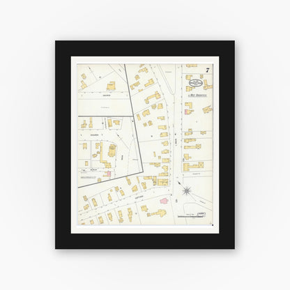 Old map wall art mockup — black gallery frame with white mat — Sanborn Fire Insurance Map from Brookfield, Worcester County, Massachusetts (1904), Sheet #0007