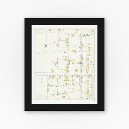 Old map wall art mockup — black gallery frame with white mat — Sanborn Fire Insurance Map from Indiana, Indiana County, Pennsylvania (1903), Sheet #0008