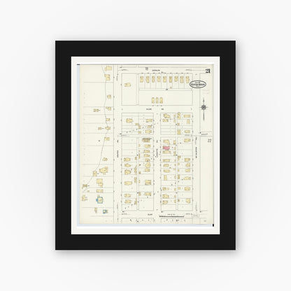 Old map wall art mockup — black gallery frame with white mat — Sanborn Fire Insurance Map from Benton Harbor, Berrien County, Michigan (1911), Sheet #0021