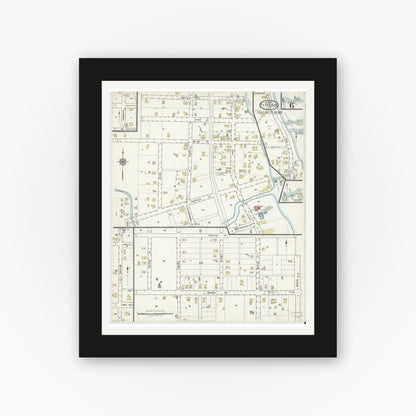 Old map wall art mockup — black gallery frame with white mat — Sanborn Fire Insurance Map from Fort Pierce, St Lucie County, Florida (1918), Sheet #0006