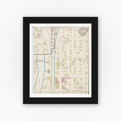 Old map wall art mockup — black gallery frame with white mat — Sanborn Fire Insurance Map from Canal Fulton, Stark County, Ohio (1885) - Complete Map Set