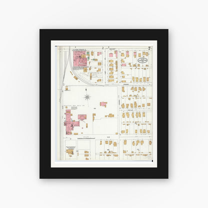 Old map wall art mockup — black gallery frame with white mat — Sanborn Fire Insurance Map from Coshocton, Coshocton County, Ohio (1899), Sheet #0007