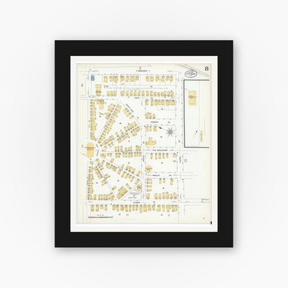 Old map wall art mockup — black gallery frame with white mat — Sanborn Fire Insurance Map from Pitman, Gloucester County, New Jersey (1908), Sheet #0008