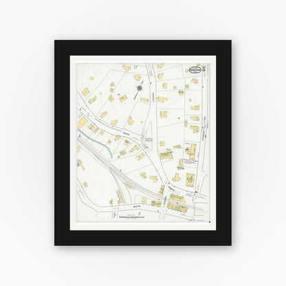 Old map wall art mockup — black gallery frame with white mat — Sanborn Fire Insurance Map from Hingham, Plymouth County, Massachusetts (1921), Sheet #0005