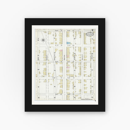 Old map wall art mockup — black gallery frame with white mat — Sanborn Fire Insurance Map from Ashland, Schuylkill County, Pennsylvania (1891), Sheet #0002