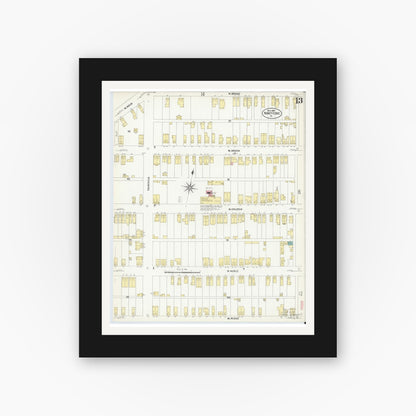 Old map wall art mockup — black gallery frame with white mat — Sanborn Fire Insurance Map from Nanticoke, Luzerne County, Pennsylvania (1907), Sheet #0013