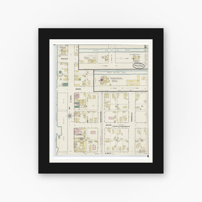Old map wall art mockup — black gallery frame with white mat — Sanborn Fire Insurance Map from Delphos, Van Wert And Allen Counties, Ohio (1888), Sheet #0005