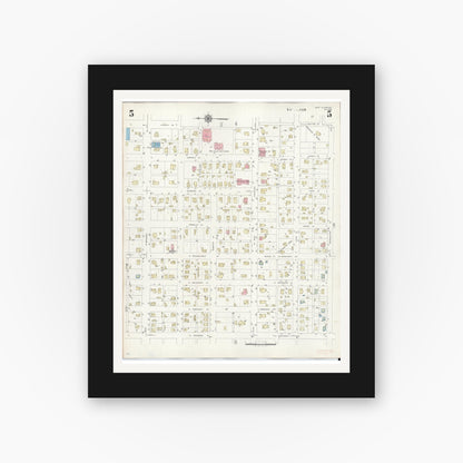 Old map wall art mockup — black gallery frame with white mat — Sanborn Fire Insurance Map from West Plains, Howell County, Missouri (1948), Sheet #0005