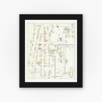 Old map wall art mockup — black gallery frame with white mat — Sanborn Fire Insurance Map from Martinsburg, Blair County, Pennsylvania (1910), Sheet #0003