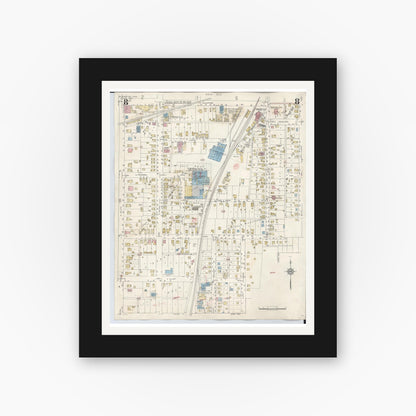 Old map wall art mockup — black gallery frame with white mat — Sanborn Fire Insurance Map from Wilmington, Clinton County, Ohio (1949), Sheet #0008