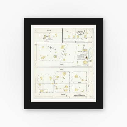 Old map wall art mockup — black gallery frame with white mat — Sanborn Fire Insurance Map from Van Alstyne, Grayson County, Texas (1914), Sheet #0004