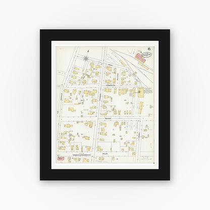 Old map wall art mockup — black gallery frame with white mat — Sanborn Fire Insurance Map from Palestine, Anderson County, Texas (1900), Sheet #0006