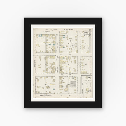 Old map wall art mockup — black gallery frame with white mat — Sanborn Fire Insurance Map from Marshfield, Wood County, Wisconsin (1884), Sheet #0002