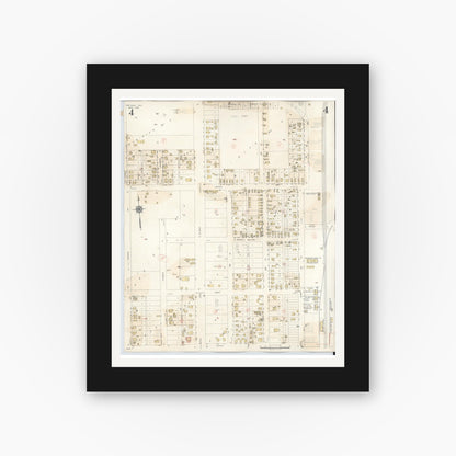 Old map wall art mockup — black gallery frame with white mat — Sanborn Fire Insurance Map from Refugio, Refugio County, Texas (1942), Sheet #0004