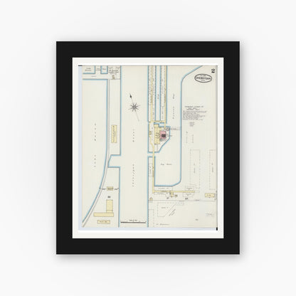 Old map wall art mockup — black gallery frame with white mat — Sanborn Fire Insurance Map from Cheboygan, Cheboygan County, Michigan (1890), Sheet #0002