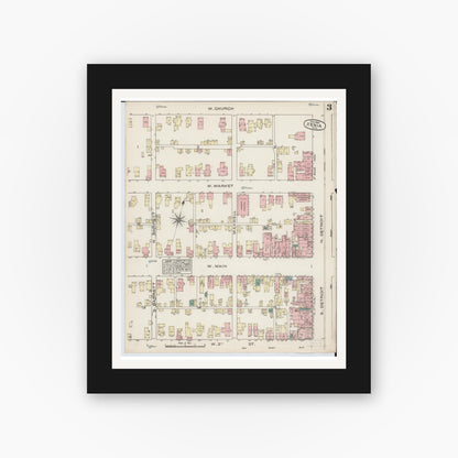 Old map wall art mockup — black gallery frame with white mat — Sanborn Fire Insurance Map from Xenia, Greene County, Ohio (1885), Sheet #0003