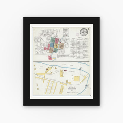 Old map wall art mockup — black gallery frame with white mat — Sanborn Fire Insurance Map from Poplar Bluff, Butler County, Missouri (1901) - Complete Map Set